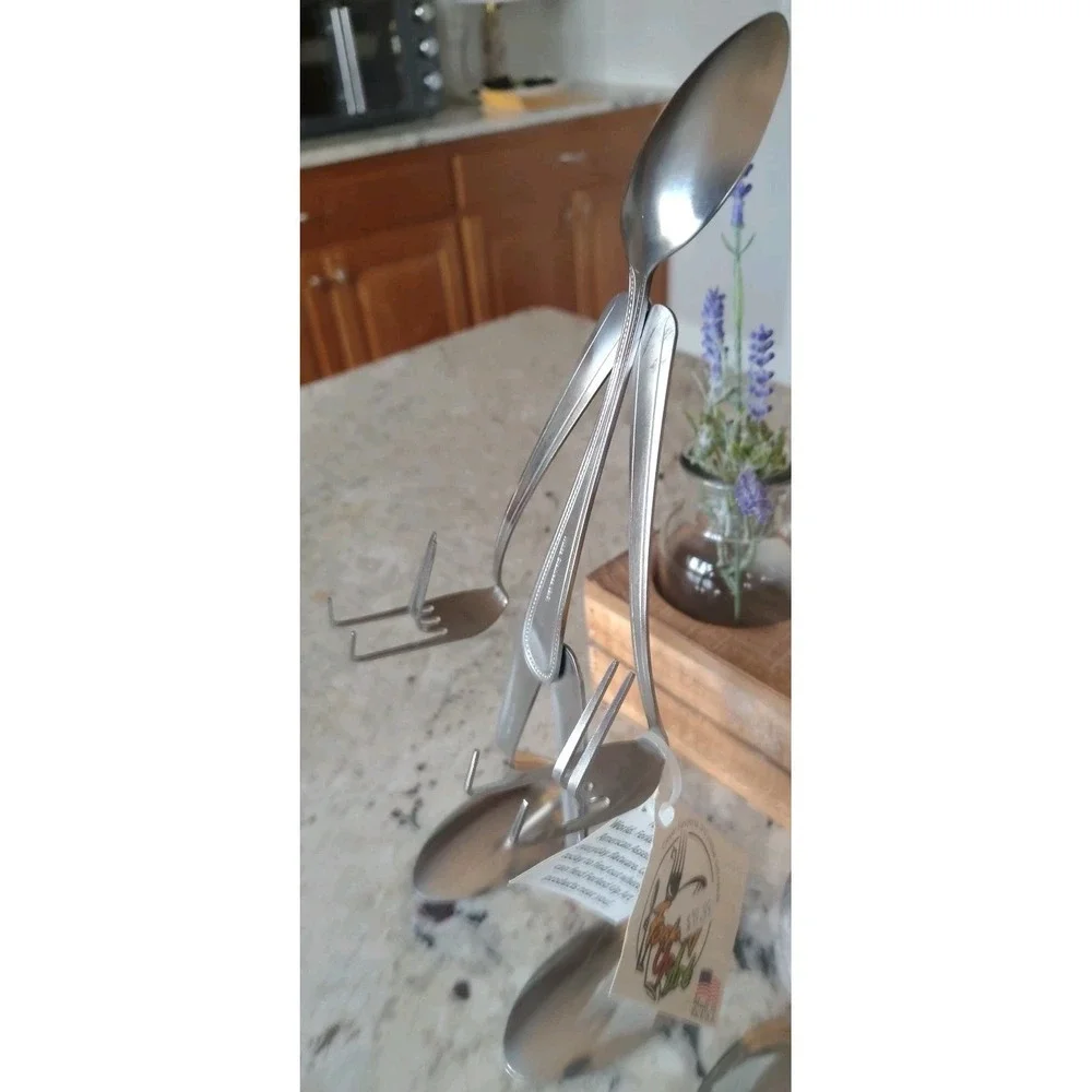 Forked Up Art Sculpture Recipe‎ Card Holder Stainless Steel USA New